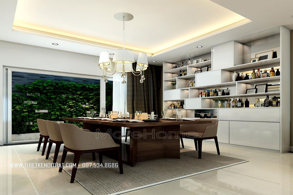 Bộ bàn ăn gỗ tại biệt thự hiện đại Hạ Long