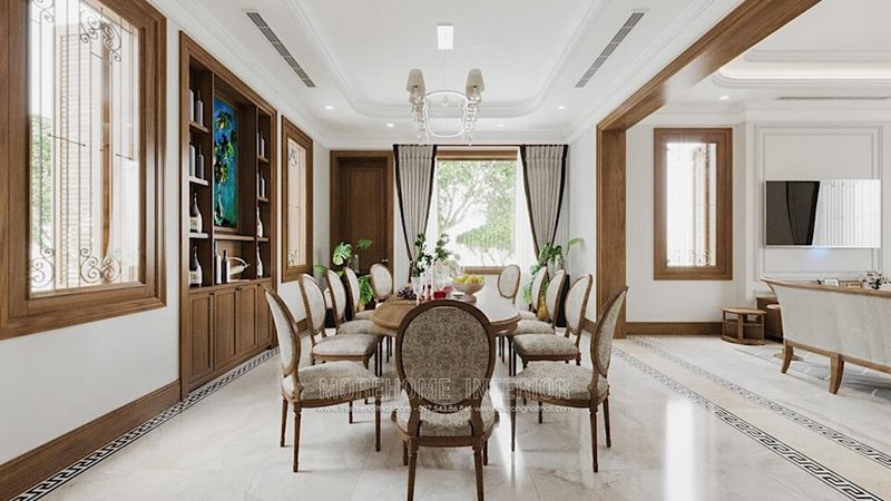 Bộ bàn ăn gỗ tự nhiên đẹp dành cho gia đình nhiều thành viên